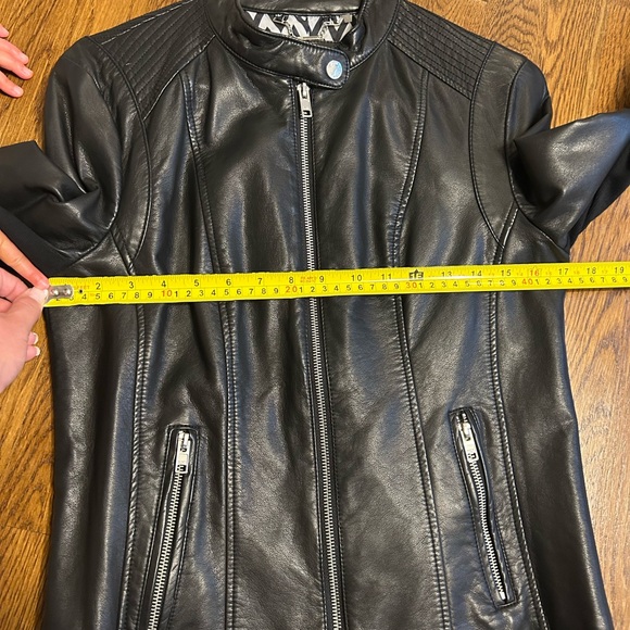Black Rivet Black Leather Motorcycle Jacket with Quilted Shoulders - Picture 8 of 8
